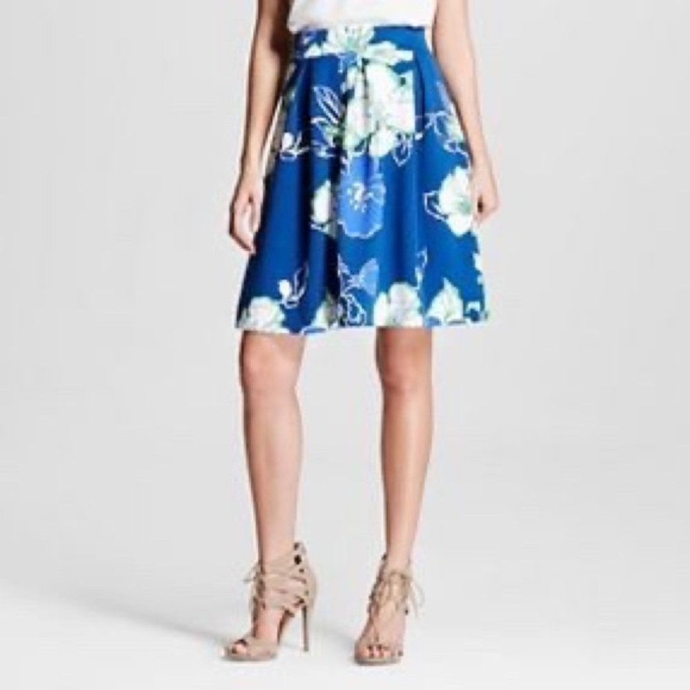 Blue green and white floral skirt